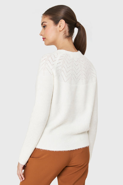 Sweater Detalle Punto Calado Blanco