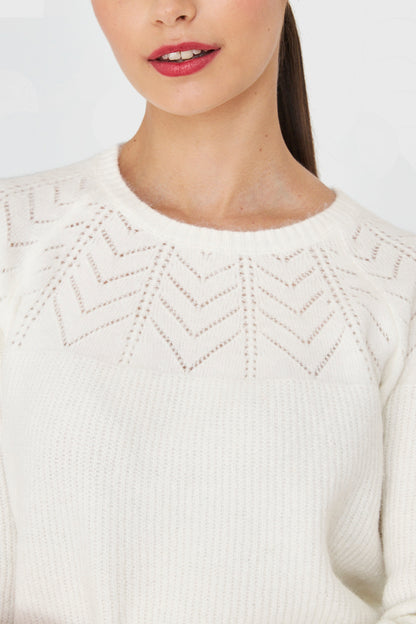 Sweater Detalle Punto Calado Blanco