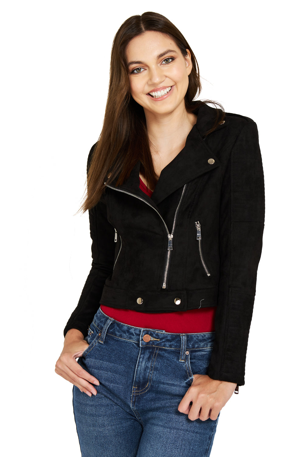 Chaqueta Tipo Gamuza Biker Negro