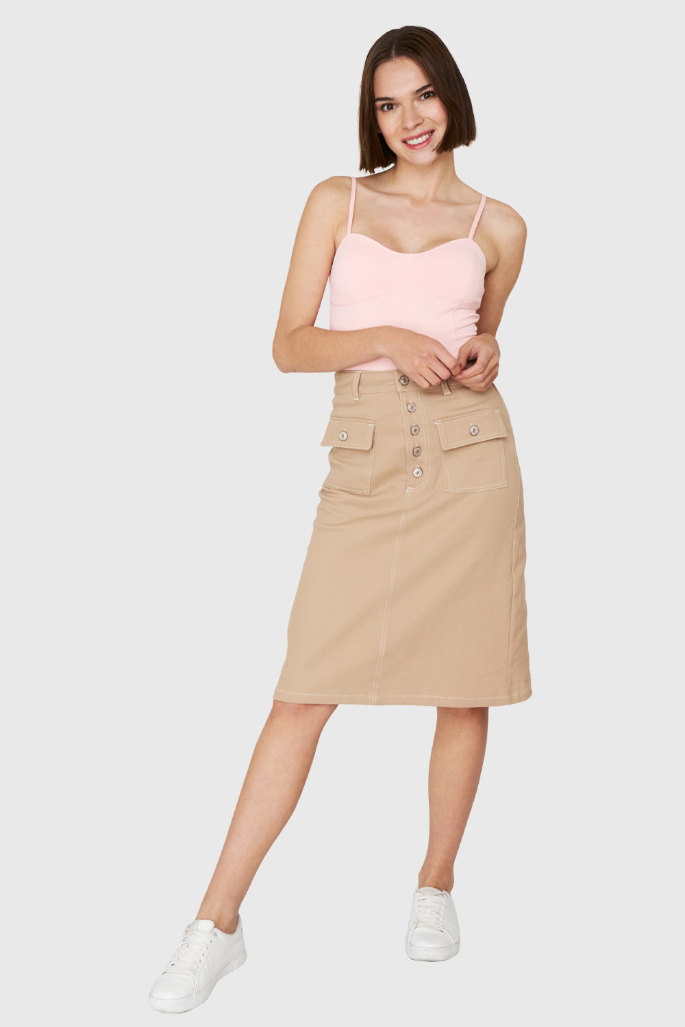 Falda Midi Bolsillos Beige